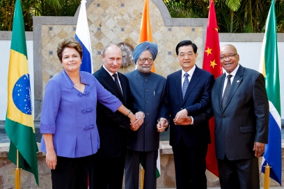 BRICS leaders arrange themselves in alphabetical order.